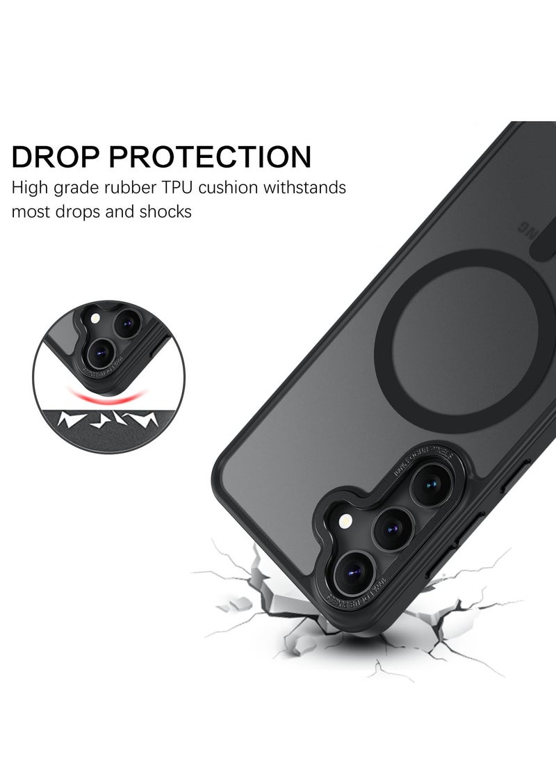 Eligo Samsung Galaxy S25 5G Magnetic Matte Case Compatible with MagSafe Slim Shockproof Translucent Back Cover Full Protection Phone Case for Everyday Use Black - Image 4