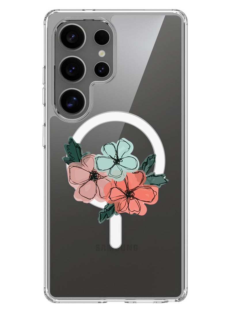 Theodor Magnetic Case for Samsung Galaxy S25 Ultra 6.9-inch Compatible with MagSafe Wireless Charging, Shockproof Phone Bumper Cover Flowers - Image 1
