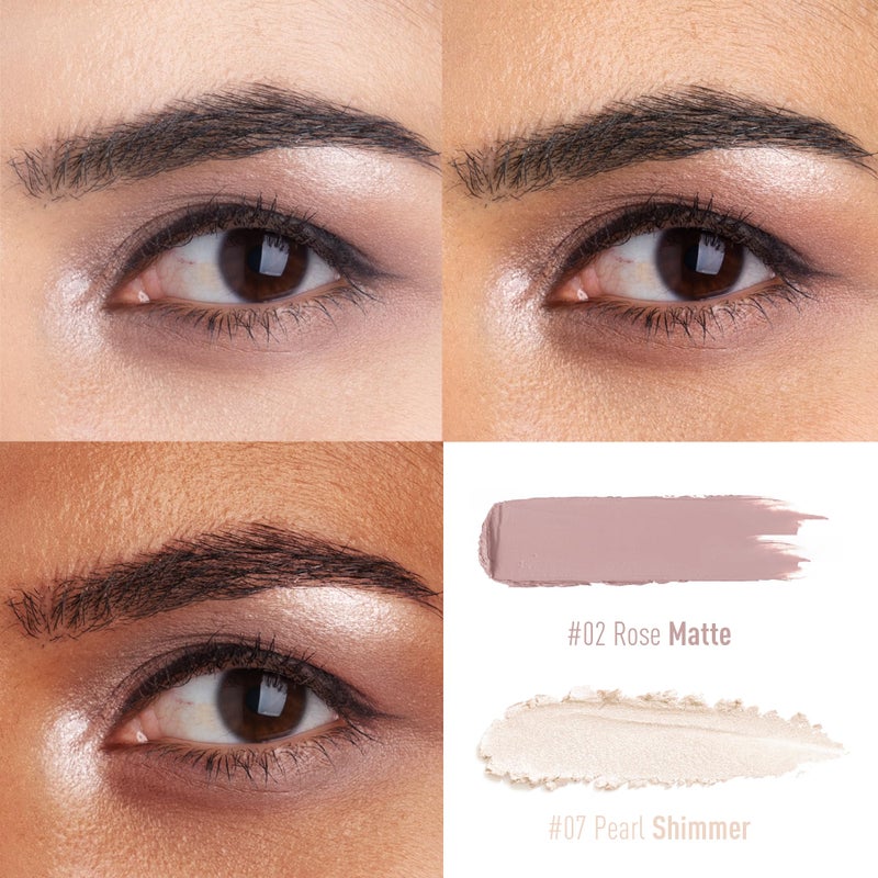 FV ثنائي قلم ظلال العيون المقاوم للماء FV، مجموعات مكياج ظلال العيون الكريمي طويلة الأمد، قلم ظلال العيون عالي الصبغة بلمسة مطفية ولامعة، مظهر طبيعي (وردي و لؤلؤي) - Image 2