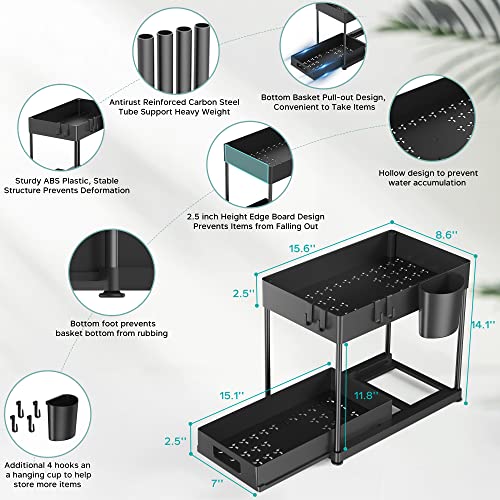 Kjfeoiye Under Sink Organizers and Storage, 2 Pack Large Capacity Heavy Load Pull-out Under Sink Shelves with Sliding Drawer for Kitchen and Bathroom, Black, 12 x 8.7 x 15.7 inch - Image 3