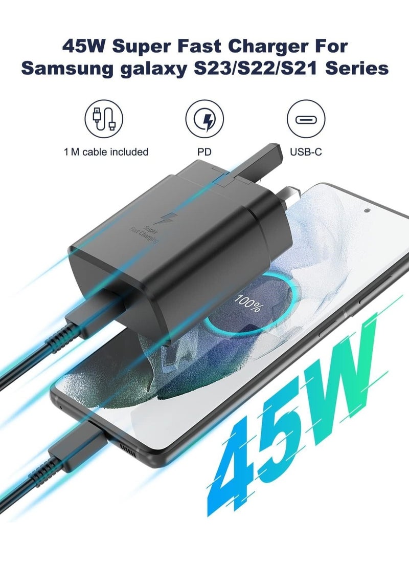 TecV - 45W USB C Super Fast Charging PD Charger with 1 m Cable - Compatible with S25 S24 S23 S22 S21 S20 Ultra, S24+ S23+ S22+ S21+, A53, A15, A54, Fold, Flip - Type C Power Adapter, - Image 1