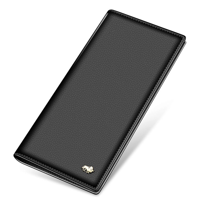 BISON DENIM RFID Bifold Wallets Slim Credit Card Wallet Real Leather Mens Long Wallet with Zipper Coin Pocket - Image 1