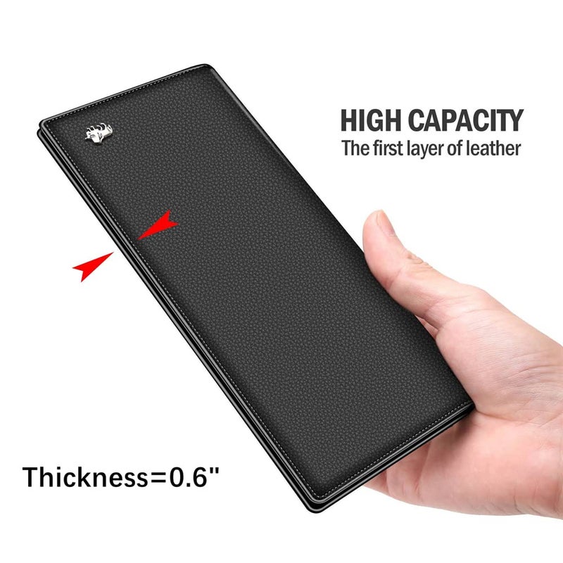 BISON DENIM RFID Bifold Wallets Slim Credit Card Wallet Real Leather Mens Long Wallet with Zipper Coin Pocket - Image 3