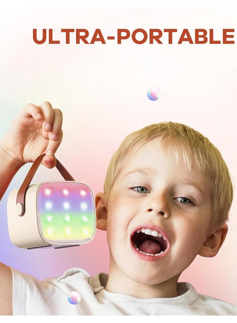 Colorful karaoke sound system, Karaoke Machine for Kids and Adults, Portable Mini Bluetooth Speaker with Wireless Microphone, Christmas Gift Toys with Colorful Lights (Beige 1 Microphone)  - Image 3