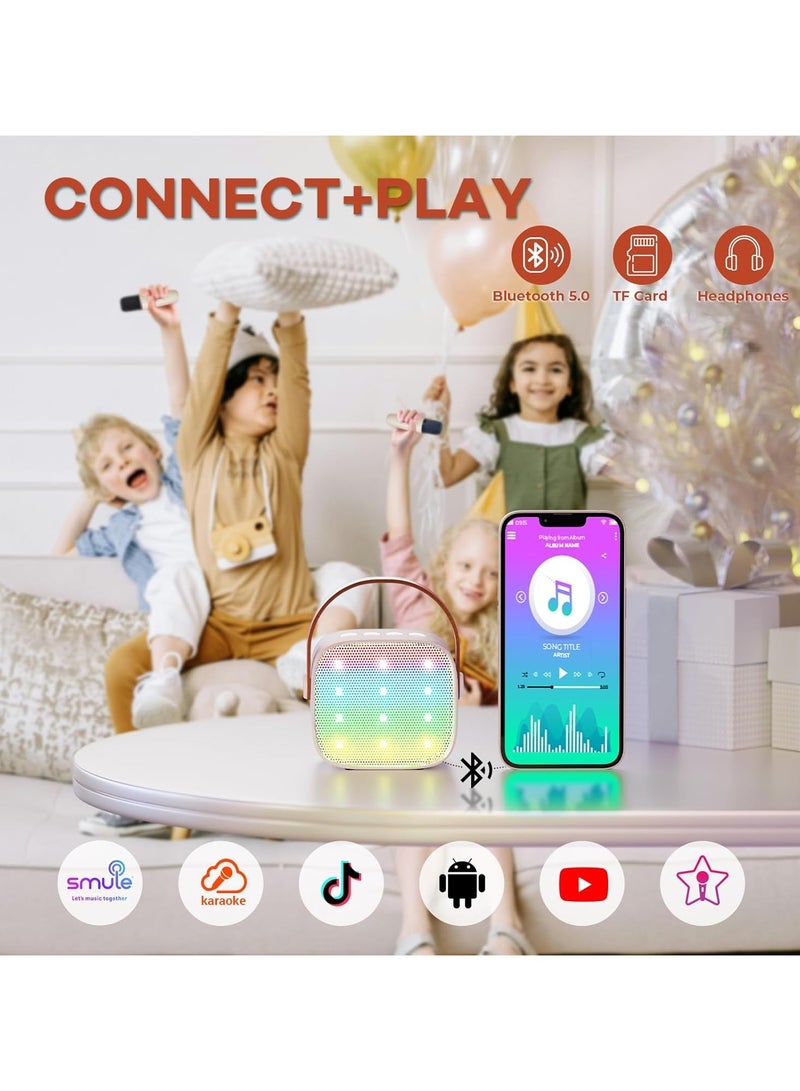 Colorful karaoke sound system, Karaoke Machine for Kids and Adults, Portable Mini Bluetooth Speaker with Wireless Microphone, Christmas Gift Toys with Colorful Lights (Beige 1 Microphone)  - Image 4