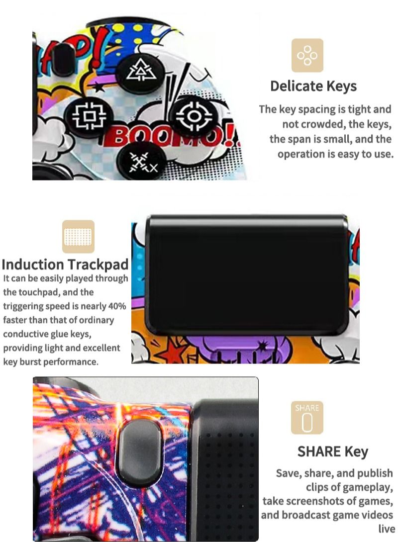 Flash Hawk وحدة تحكم بلوتوث لاسلكية لجهاز Ps4/PC/Steam مع جيروسكوب واهتزاز مزدوج بتصميم تمويه اللهب - Image 4