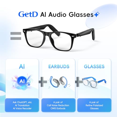 GetD AI Glasses for Men & Women, Smart Glasses Powered by ChatGPT, AI Real-time Translation with 145 languages, 11H Music Play, Bluetooth Glasses with Anti-Blue Light Lens for Daily Use, Travel - Image 2