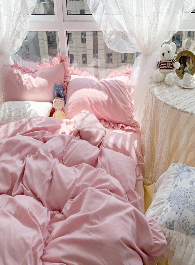 Nayoroom Pink Ruffle Duvet Cover Queen Size Coquette Ruffle Bedding Set 3Pcs Vintage Farmhouse Shabby Chic Ruffled Fringe Comforter Cover with Zipper Closure Soft Washed Microfiber - Image 2
