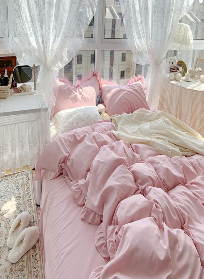 Nayoroom Pink Ruffle Duvet Cover Queen Size Coquette Ruffle Bedding Set 3Pcs Vintage Farmhouse Shabby Chic Ruffled Fringe Comforter Cover with Zipper Closure Soft Washed Microfiber - Image 5