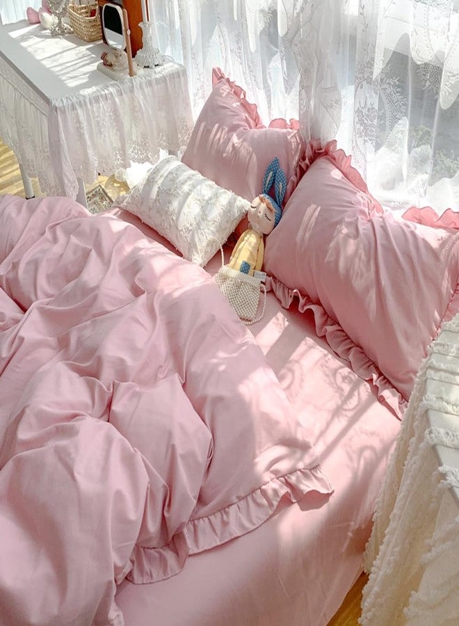 Nayoroom Pink Ruffle Duvet Cover Queen Size Coquette Ruffle Bedding Set 3Pcs Vintage Farmhouse Shabby Chic Ruffled Fringe Comforter Cover with Zipper Closure Soft Washed Microfiber - Image 3