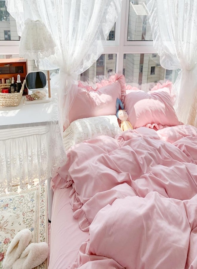 Nayoroom Pink Ruffle Duvet Cover Queen Size Coquette Ruffle Bedding Set 3Pcs Vintage Farmhouse Shabby Chic Ruffled Fringe Comforter Cover with Zipper Closure Soft Washed Microfiber - Image 4