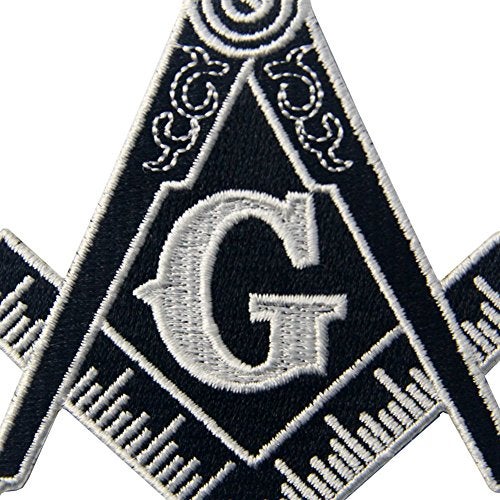 Rocking Planet Masonic Logo Emblem Embroidered Freemason Iron On Sew On Patch - White & Black - Image 2