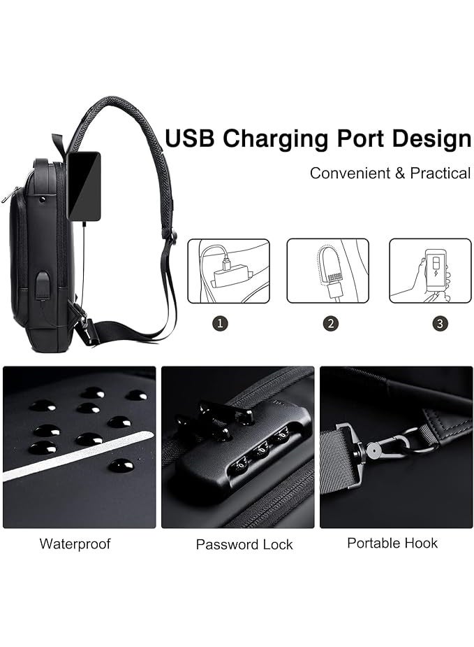 BEYTOR Anti-Theft Sling Shoulder Bag for Men – Waterproof Crossbody Chest Bag with USB Charging Port, Lightweight One-Strap Travel Backpack for Hiking, Cycling & Daily Use - Image 3