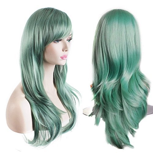 Akstore 28 inch Fashion Wigs Long Wavy Curly Hair Cosplay Wig (Grey Green) - Image 1