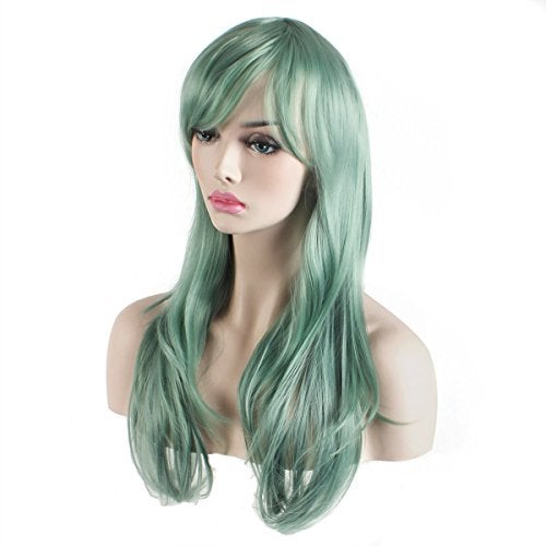 Akstore 28 inch Fashion Wigs Long Wavy Curly Hair Cosplay Wig (Grey Green) - Image 4