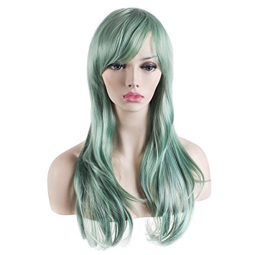 Akstore 28 inch Fashion Wigs Long Wavy Curly Hair Cosplay Wig (Grey Green) - Image 3