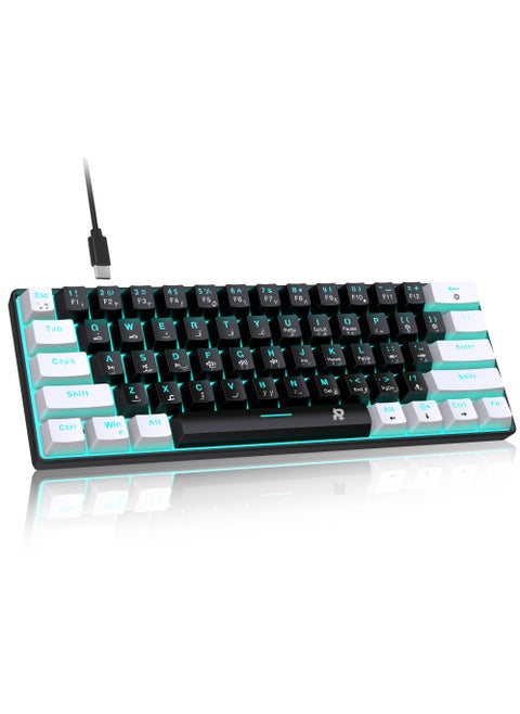 61 keys Wired 60% Arabic English Mechanical Gaming Keyboard Blue Switch Full Anti-ghosting Portable Mini Keyboard for Windows Laptop PC Mac