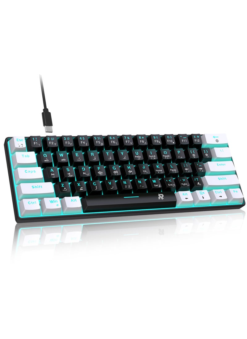 Rock Pow 61 keys Wired 60% Arabic English Mechanical Gaming Keyboard Blue Switch Full Anti-ghosting Portable Mini Keyboard for Windows Laptop PC Mac  - Image 1