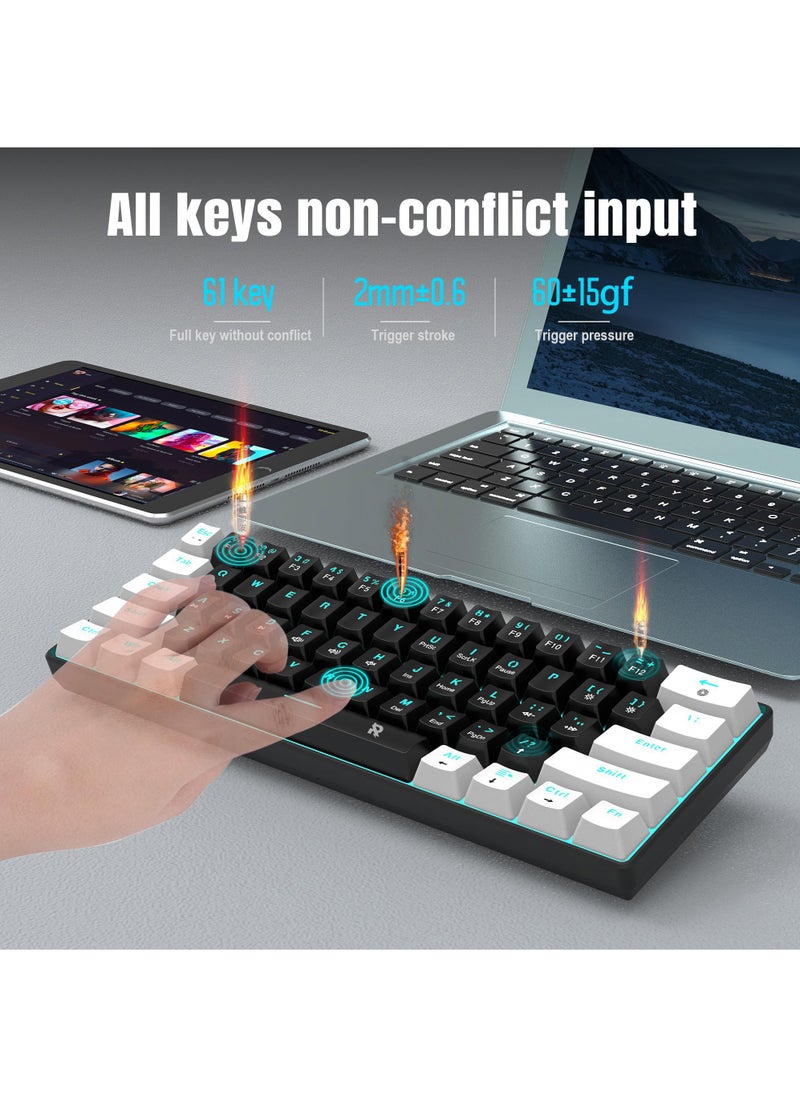 Rock Pow - 61 keys Wired 60% Arabic English Mechanical Gaming Keyboard Blue Switch Full Anti-ghosting Portable Mini Keyboard for Windows Laptop PC Mac - Image 1