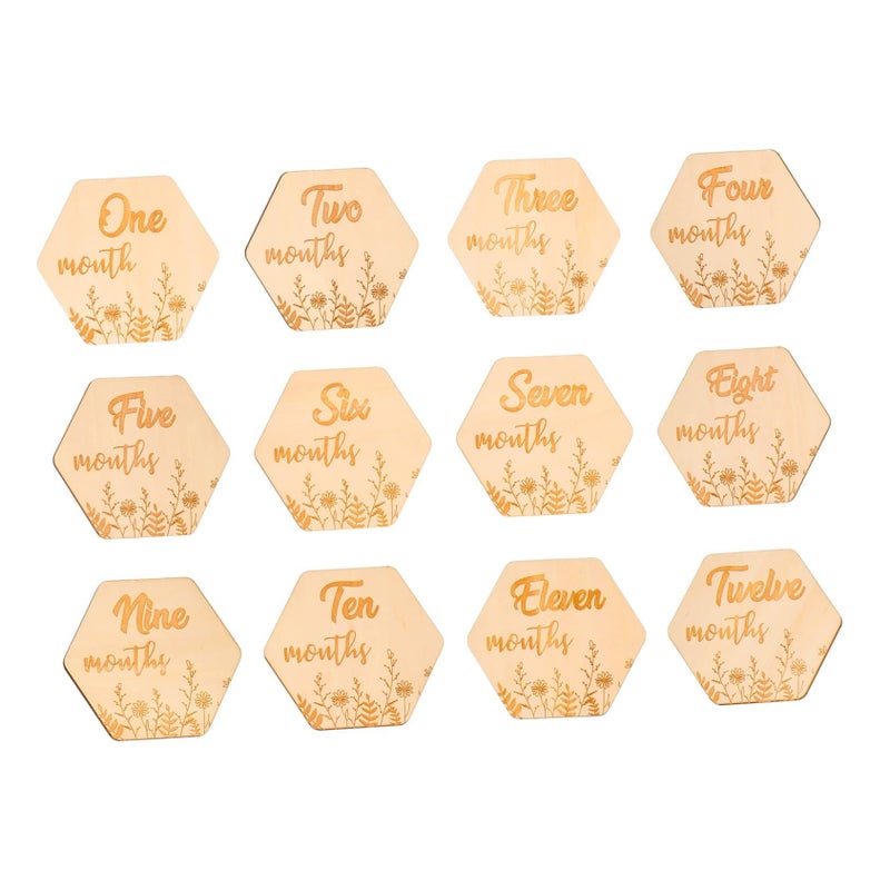 Wooden Monthly Milestone Blocks 12 Pcs Newborn Photography Props Growth Tracking Shower Gifts - Image 2
