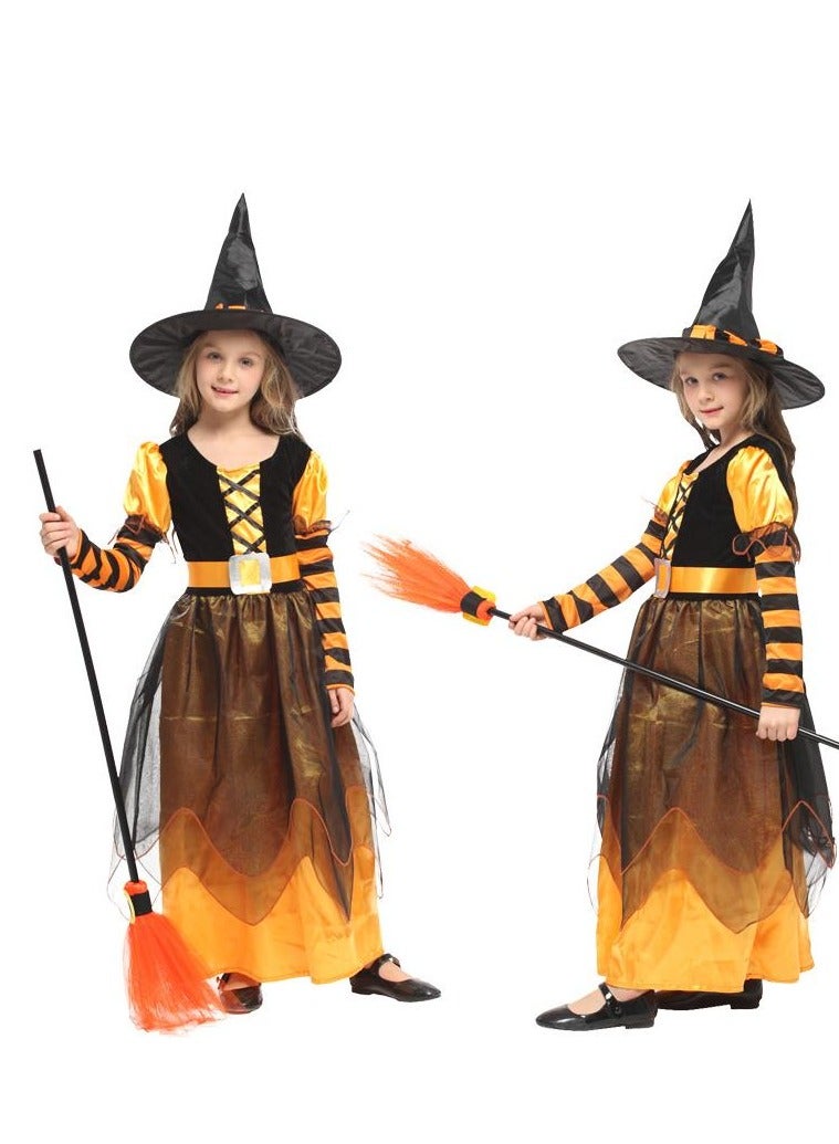 Golden Witch Costume Girls Witch Dress Princess Skirt with Hat Role Playing Set Suitable for Party, Carnival, Masquerade, Size M Suitable for Height 110-120cm (Yellow) - Image 3