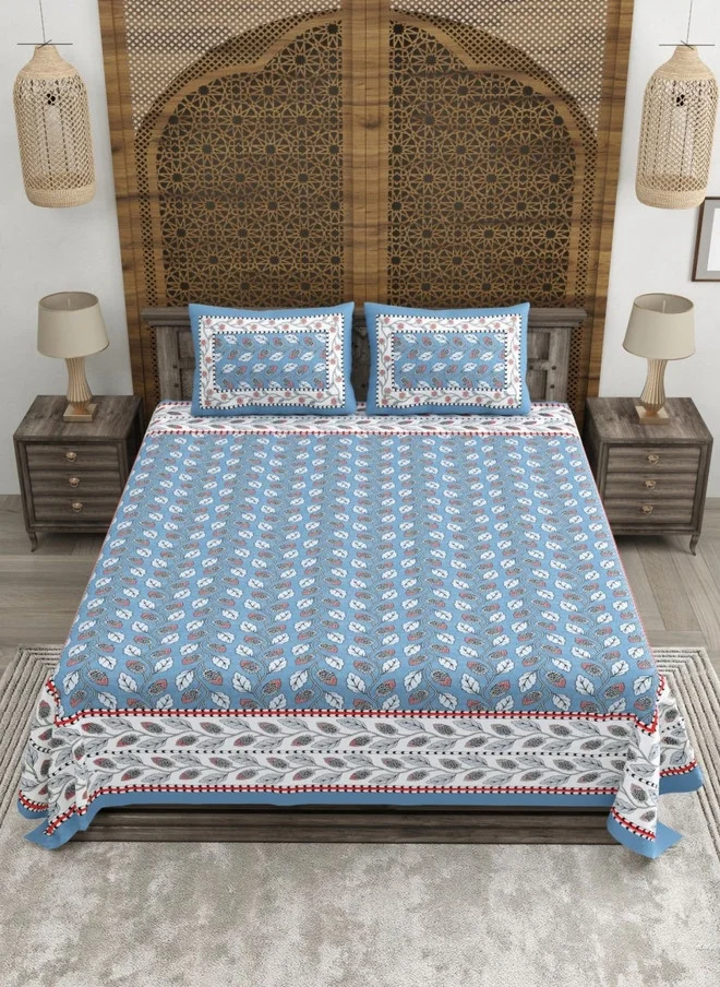 CLOTHOLOGY CLOTHOLOGY Blue & White Printed Pure Cotton 180 TC King Bedsheet Set