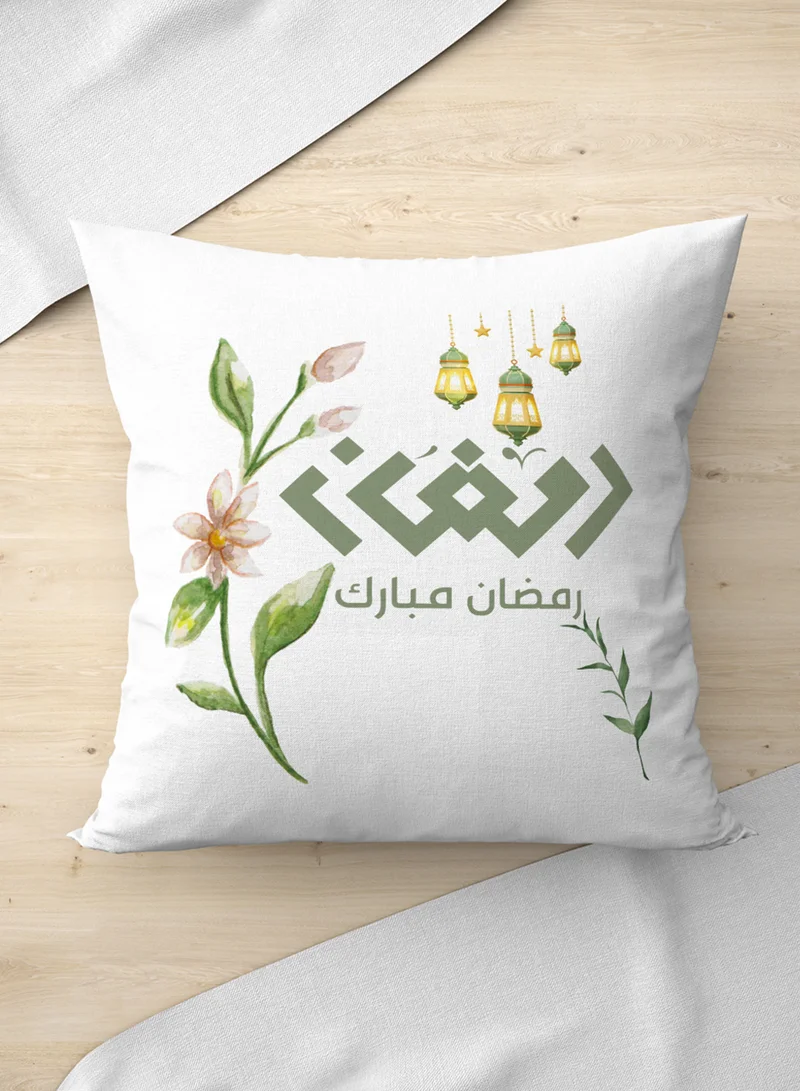 لوحة غطاء وسادة من البوليستر بتصميم رمضان مبارك ونمط ورود مع فوانيس رمضان