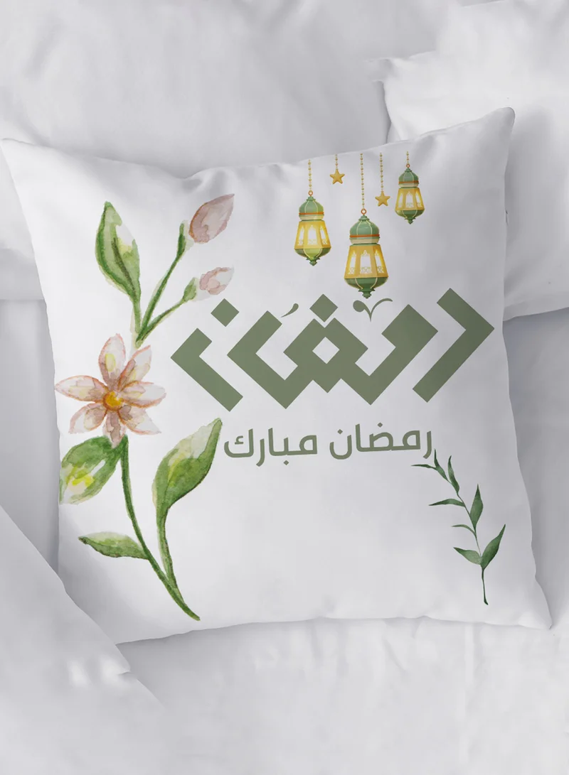 لوحة غطاء وسادة من البوليستر بتصميم رمضان مبارك ونمط ورود مع فوانيس رمضان