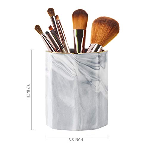 WAVEYU Pen Holder, Pencil Holder, Marble Desk Organizer Cute, Durable Ceramic Pencil Cup, Decorative Makeup Brush Holder Cup, Stationery Holder for Office, School, Home, Gray Marble - Image 2