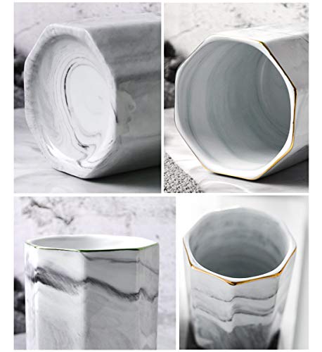 WAVEYU Pen Holder, Pencil Holder, Marble Desk Organizer Cute, Durable Ceramic Pencil Cup, Decorative Makeup Brush Holder Cup, Stationery Holder for Office, School, Home, Gray Marble - Image 4