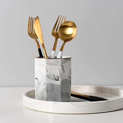 WAVEYU Pen Holder, Pencil Holder, Marble Desk Organizer Cute, Durable Ceramic Pencil Cup, Decorative Makeup Brush Holder Cup, Stationery Holder for Office, School, Home, Gray Marble - Image 3