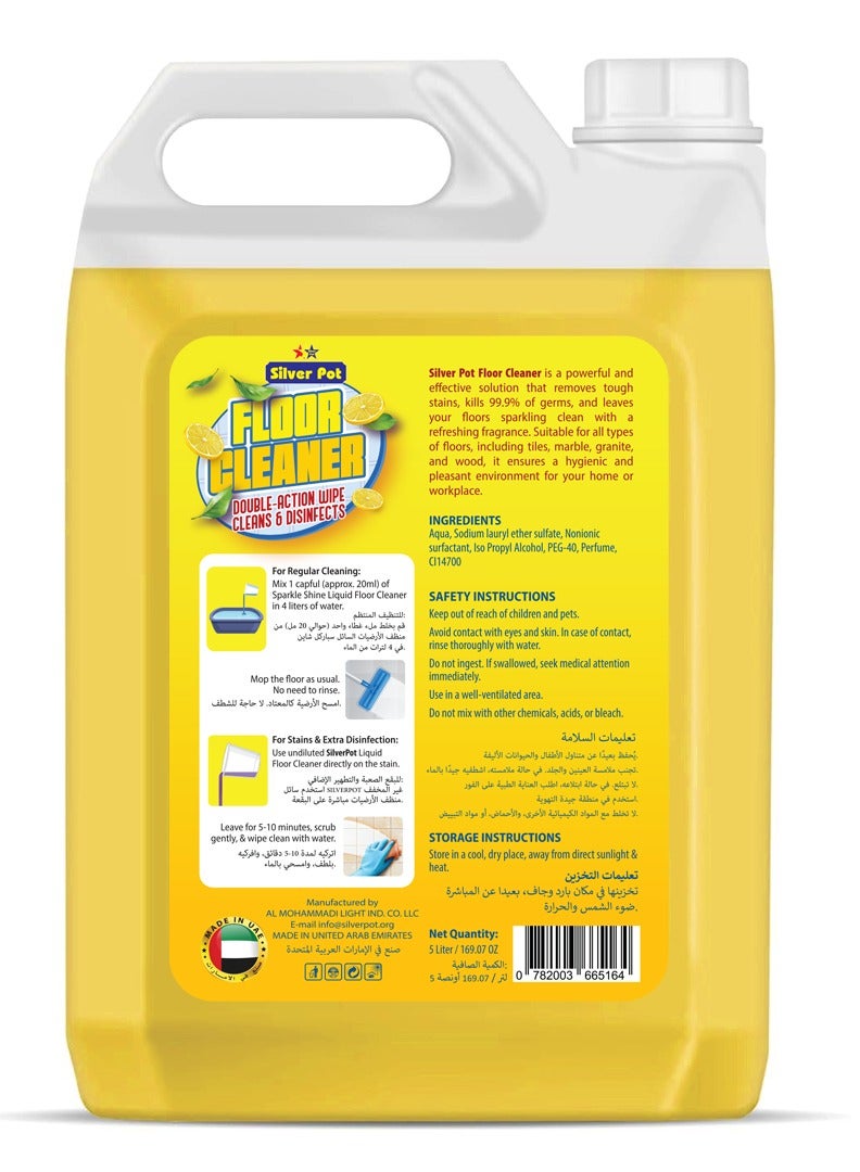 Silver Pot Lemon Floor Cleaner Liquid – 5L Antibacterial Surface Cleaning Solution with Refreshing Lemon Scent for Tiles, Marble, Wood, and Laminate Floors - Image 2