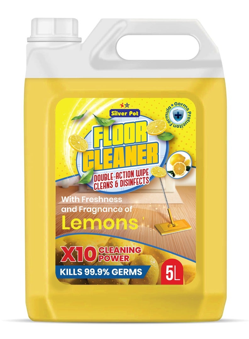 Silver Pot Lemon Floor Cleaner Liquid – 5L Antibacterial Surface Cleaning Solution with Refreshing Lemon Scent for Tiles, Marble, Wood, and Laminate Floors - Image 1