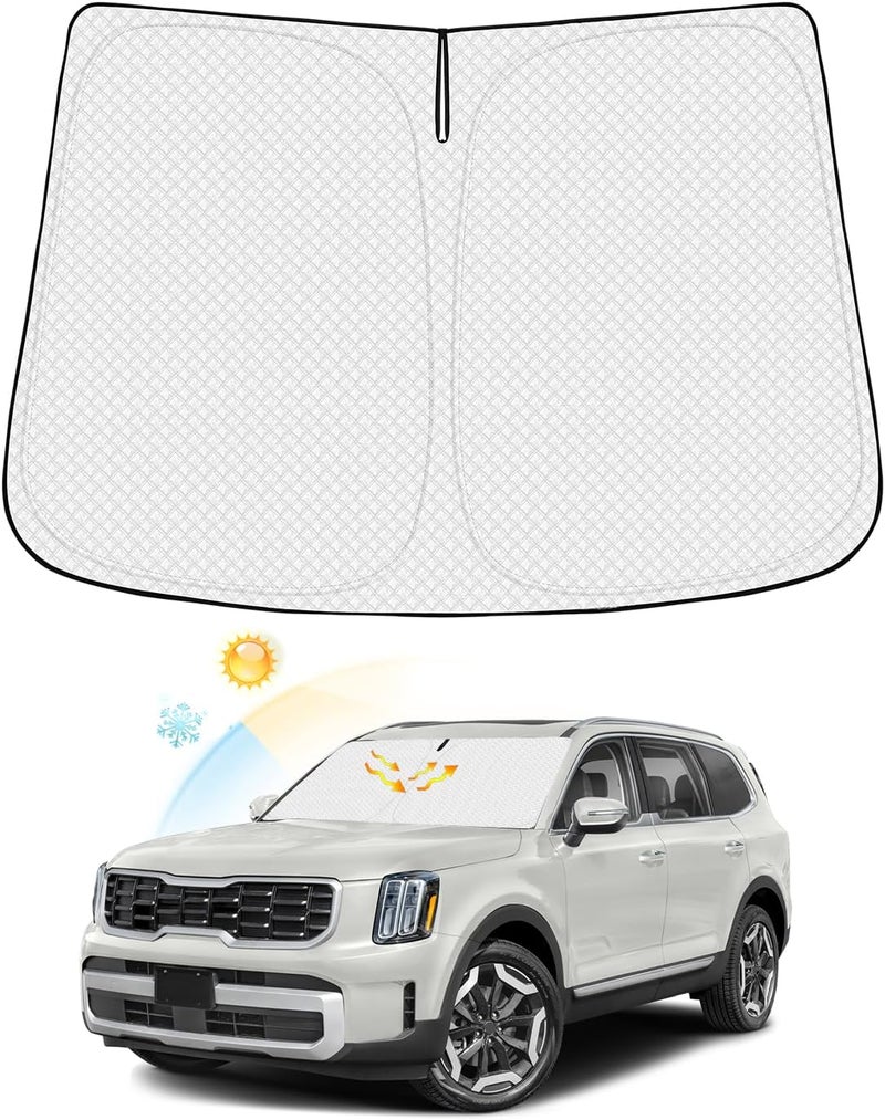 Canvcle Windshield Sun Shade for 2020-2024 Kia Telluride Accessories Thicken 6-Layer Front Window Sunshade Cover Sun Visor Protector Foldable Block UV Rays Keep Vehicle Cool Versatile application - Image 1