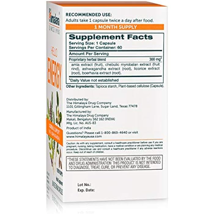 Himalaya Hello Energy Herbal Supplement with Ashwagandha, Amla, Haritaki, Daily Energy Support, Positivity, Metabolism, Caffeine Free, Gluten Free, Non-GMO, Vegan, 60 Capsules, 30 Day Supply - Image 2