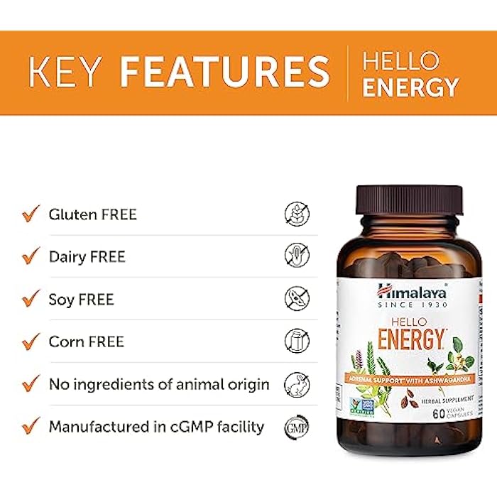 Himalaya Hello Energy Herbal Supplement with Ashwagandha, Amla, Haritaki, Daily Energy Support, Positivity, Metabolism, Caffeine Free, Gluten Free, Non-GMO, Vegan, 60 Capsules, 30 Day Supply - Image 5
