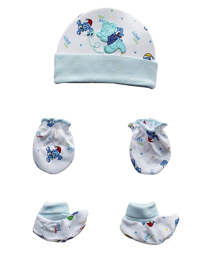 JUSTLIST New Born Baby Infant Soft Cotton Mitten Sets with Cap and Booties (Set of 4, Availability Colour May Vary and Print Designs) - Image 3
