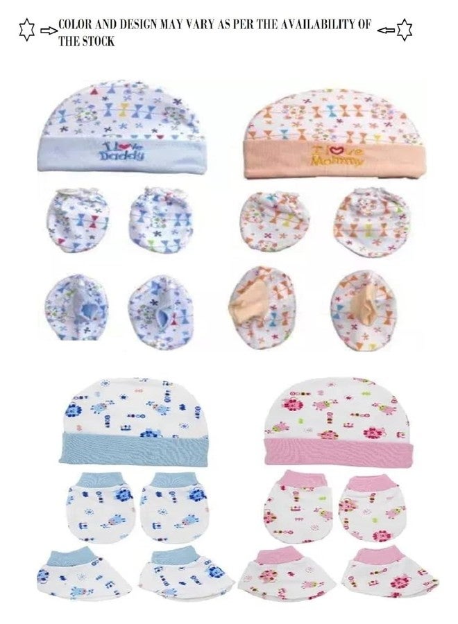 JUSTLIST New Born Baby Infant Soft Cotton Mitten Sets with Cap and Booties (Set of 4, Availability Colour May Vary and Print Designs) - Image 5