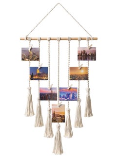 Excefore Macrame Wall Hanging Photo Card Display With Wood Clips Hanging Pictures Organizer Bohemian Handmade Woven Tapestry Home Decor, 27"L x 17''W  - Image 1