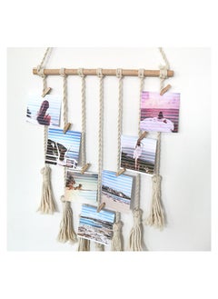 Excefore Macrame Wall Hanging Photo Card Display With Wood Clips Hanging Pictures Organizer Bohemian Handmade Woven Tapestry Home Decor, 27"L x 17''W  - Image 4