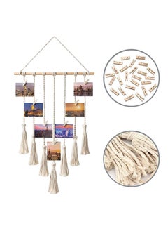 Excefore Macrame Wall Hanging Photo Card Display With Wood Clips Hanging Pictures Organizer Bohemian Handmade Woven Tapestry Home Decor, 27"L x 17''W  - Image 5