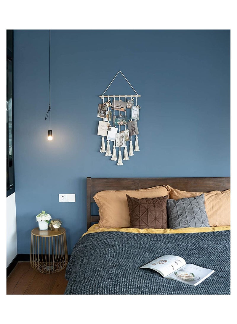 Excefore Macrame Wall Hanging Photo Card Display With Wood Clips Hanging Pictures Organizer Bohemian Handmade Woven Tapestry Home Decor, 27"L x 17''W  - Image 3