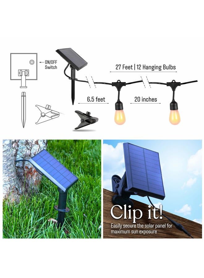 brightech Ambience Pro Solar Powered LED Outdoor String Lights - 27 Ft Commercial Waterproof Patio Lights with Flaming, Flickering Bulbs - Shatterproof String Lights for Backyard, Porch, Deck - Image 3