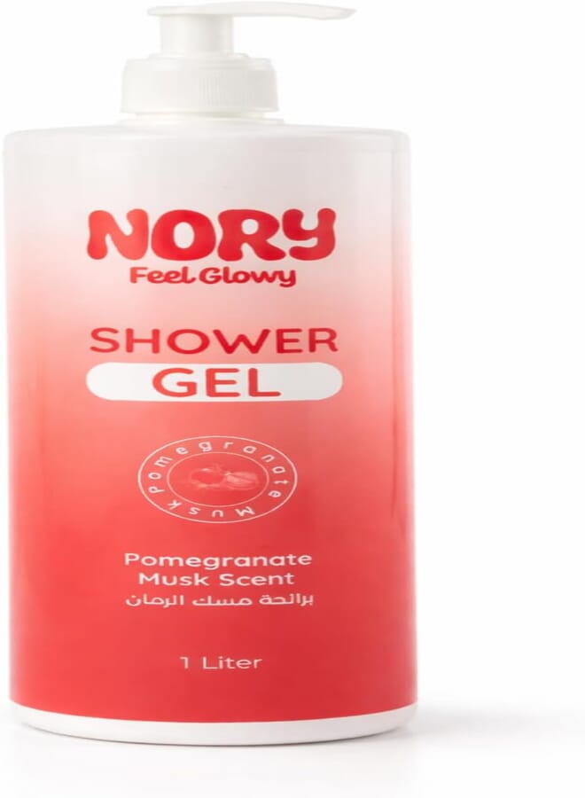 NORY Feel Glowy Shower Gel, Pomegranate Musk Scent, Deep Cleansing, 24H Moisturising, Rich Foam, 1 Litre