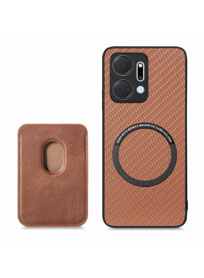 اس-توب جراب هاتف Honor X7A من ألياف الكربون والجلد مع بطاقة مغناطيسية من Magsafe - Image 3