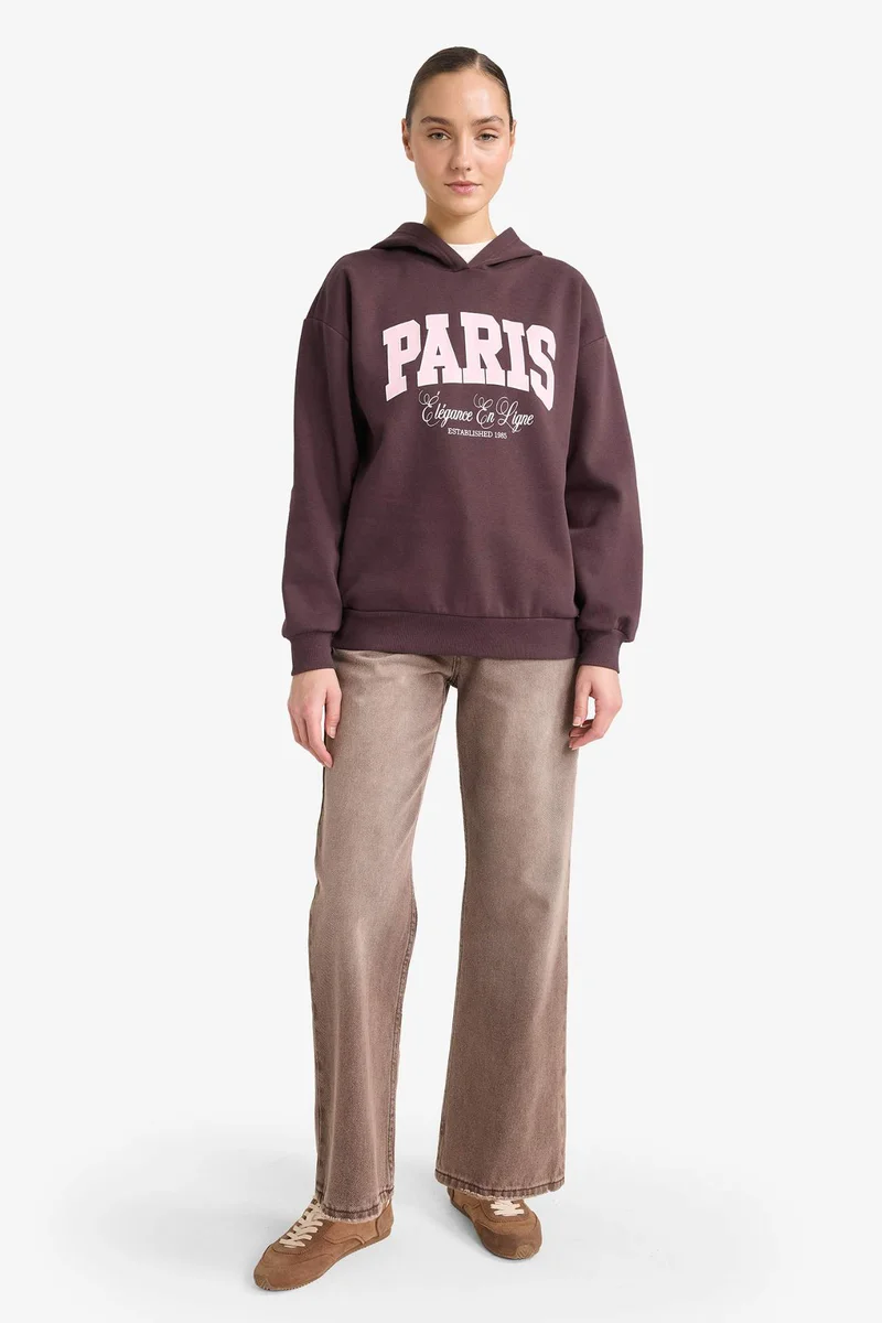 Defacto Relax Fit Puff Print Long Sleeve Hoodie