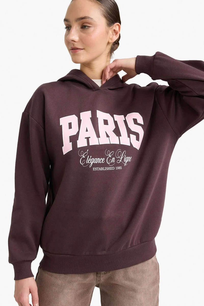 Defacto Relax Fit Puff Print Long Sleeve Hoodie