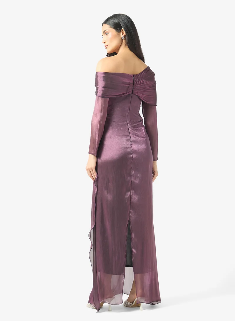 Namshi X Off Shoulder Gown With Embellished Waist Detail