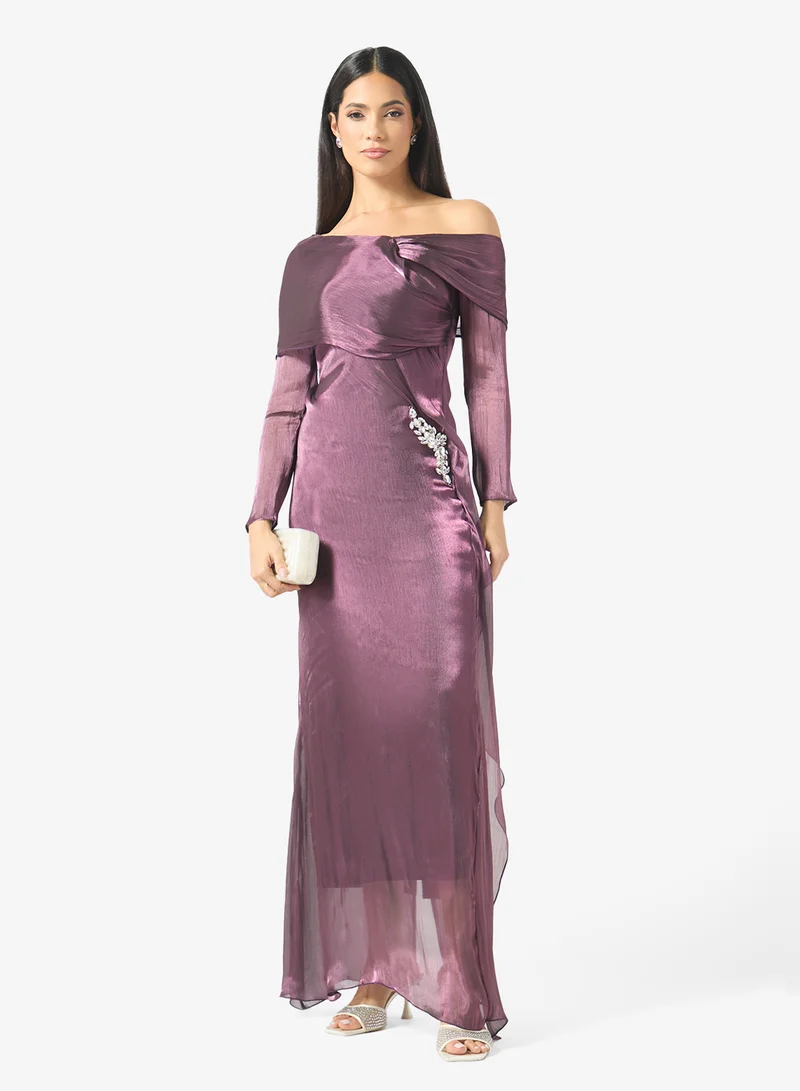 Namshi X Off Shoulder Gown With Embellished Waist Detail