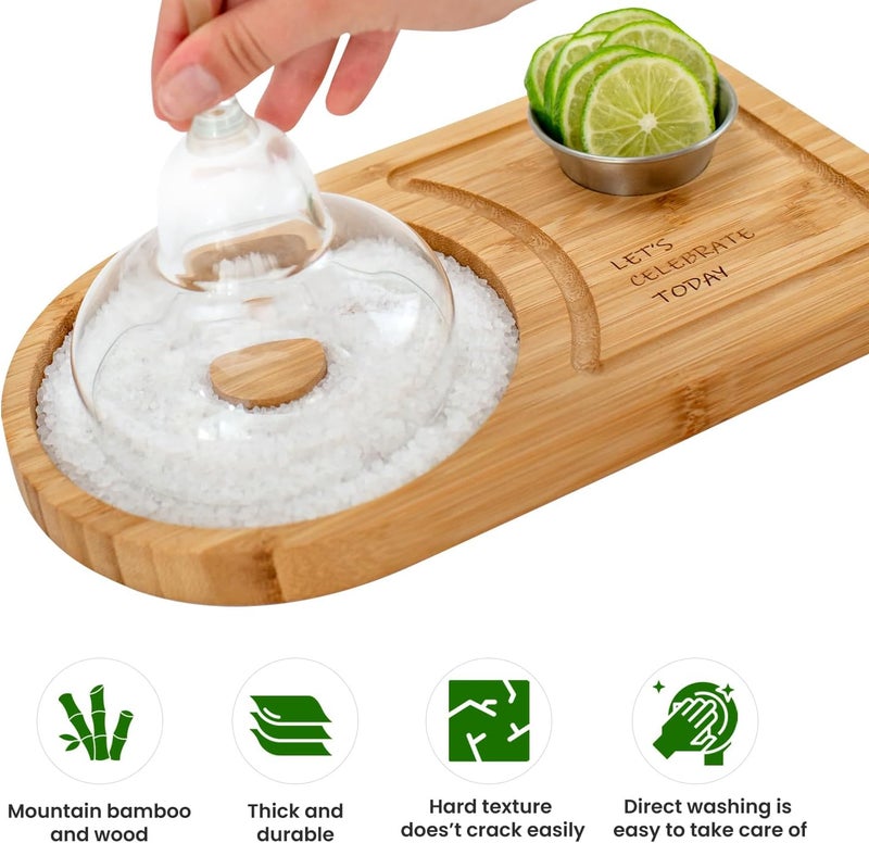 Sunnij's Kitchen Essentials Margarita Salt Rimmer Set for up to 6" Rims - Bamboo 'Let's Celebrate Today' Wood Margarita Rimmer Set w/Bowl & Room for Margarita Accessories- Margarita Sugar Rimmer for Cocktails - Image 3